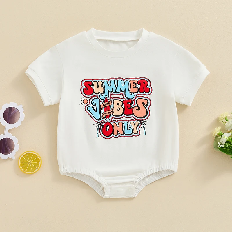 Description Picture 2 of itemBaby Girls Boys Romper Letter Print Short Sleeve Crew Neck Jumpsuits Summer Casual Clothes Infant Bodysuits