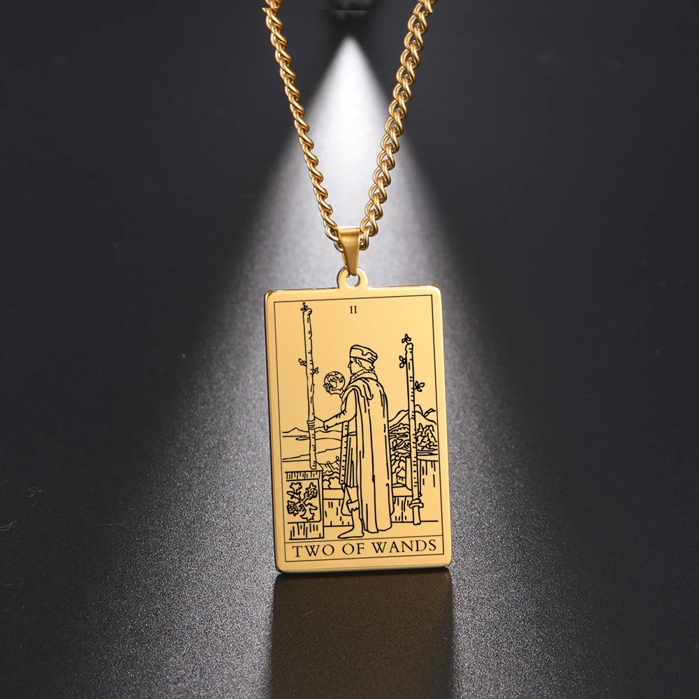 Dawapara Zauberstäbe Tarot Karte Vintage Amulett Anhänger Halskette Link Kette Talisman Halsketten Edelstahl Schmuck Goldene Schwarz – Detail 9