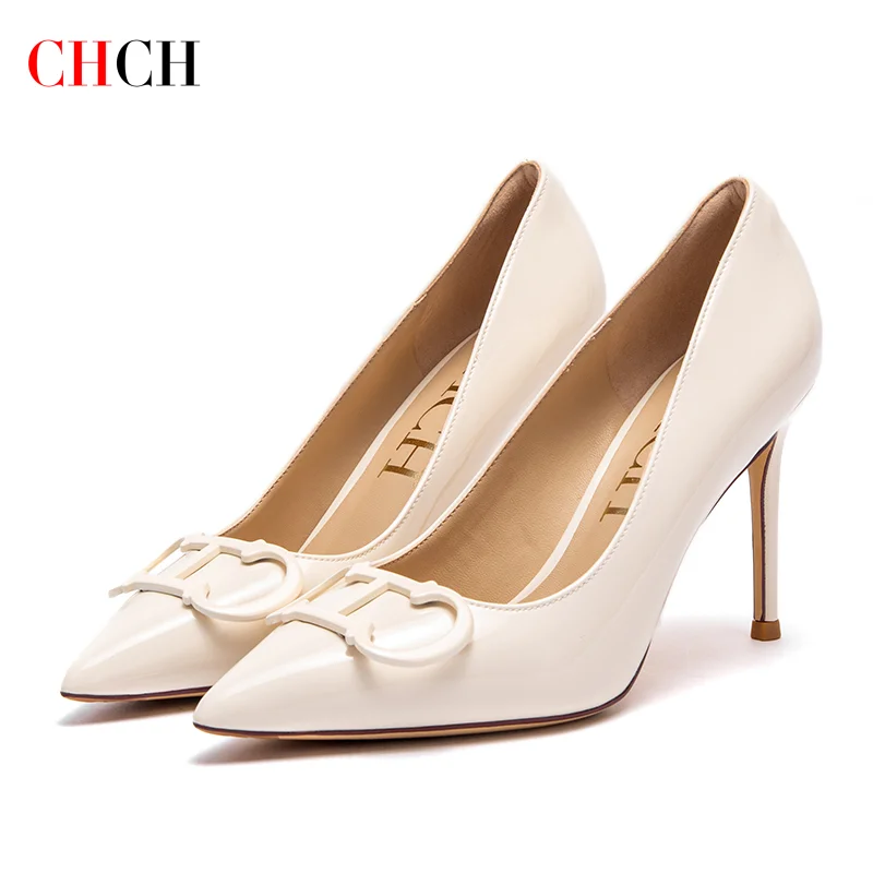 CHCH Women's High Heels New Pointed Metal Buckle Party Carnival Women's Shoes 9cm 3
