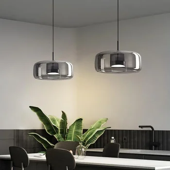 Modern Simple Glass Bowl Chandeliers Nordic LED Smoke Hanging Lamp for Dining Room Restruant Bar Indoor Decor Lighting Fixtures 6