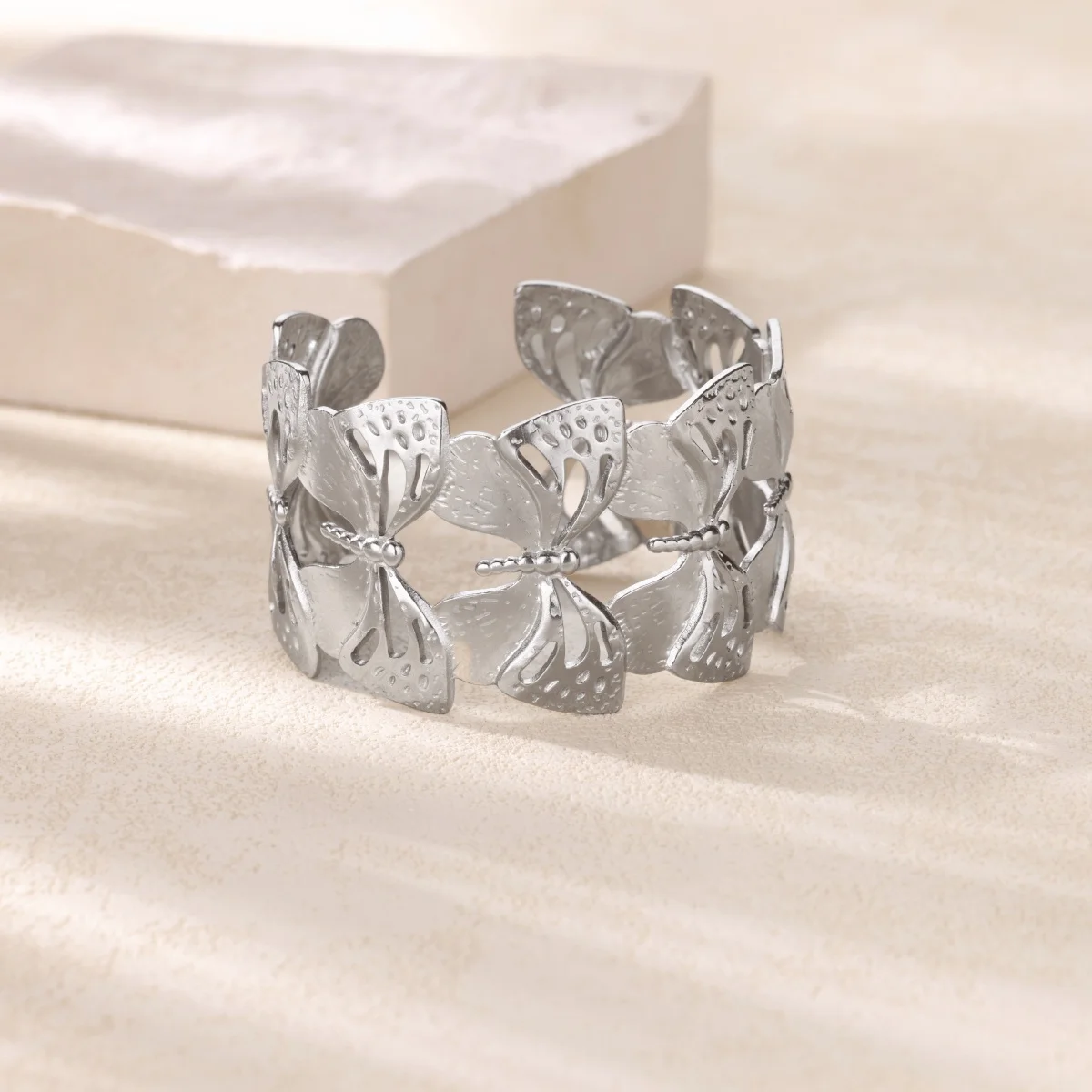 Stainless Steel Butterfly Bangle for Women Silver Color