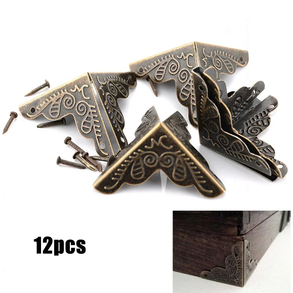 Angled Furniture Hardware Furniture Hardware Furniture Corner Protector Decorative Corner Cover 12pcs Antique Corner Protector Jewelry Wine Gift Box Wooden Case Chest Edge Cover Corner Brackets Guard Decorative Hardware