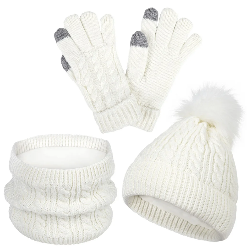 4Pcs Knitted Hat Scarf Gloves Set Winter Hat Scarf Gloves For Little Ones Lined Beanie Neck Warmer Winter For Kids