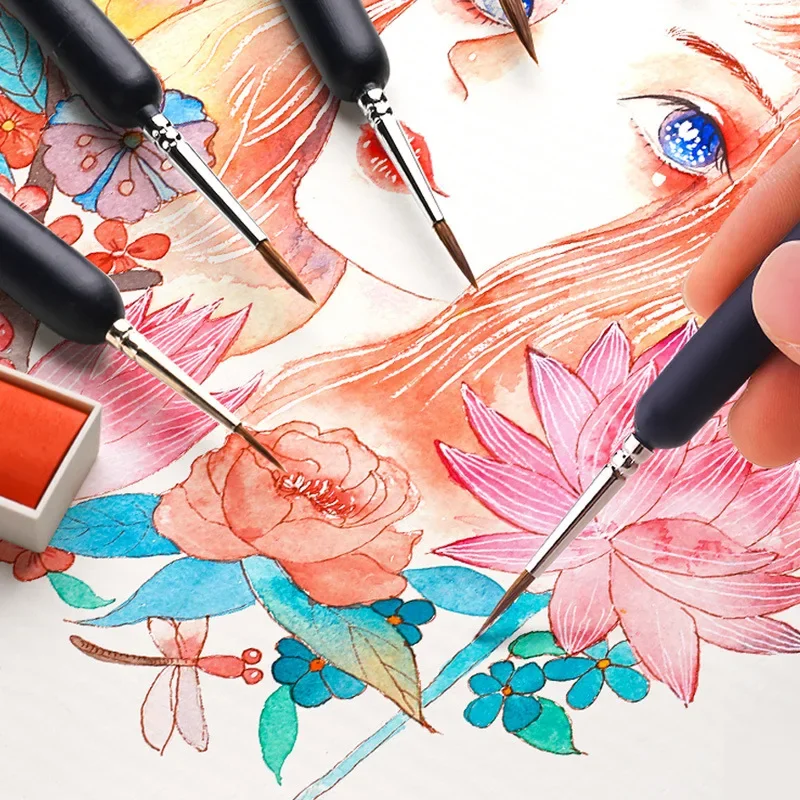 10-piece set Marley nylon micro-hook pen wolf hair art pen Chinese painting gouache color stroke line oil painting brush