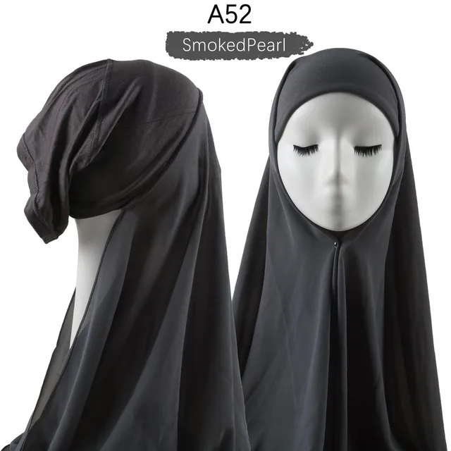 Muslim Women Heavy Chiffon Hijab Scarf With Bonnet  Instant Chiffon Hijabs Scarves With Caps Pinless Underscarf Headscarf A52