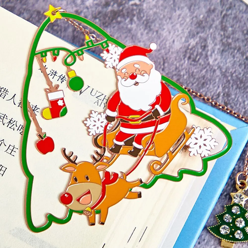 

Girls Creative Metal Santa Claus Family Gifts Reading Book Hollow Bookmark Xmas tree Tassel Pendant Christmas Bookmark