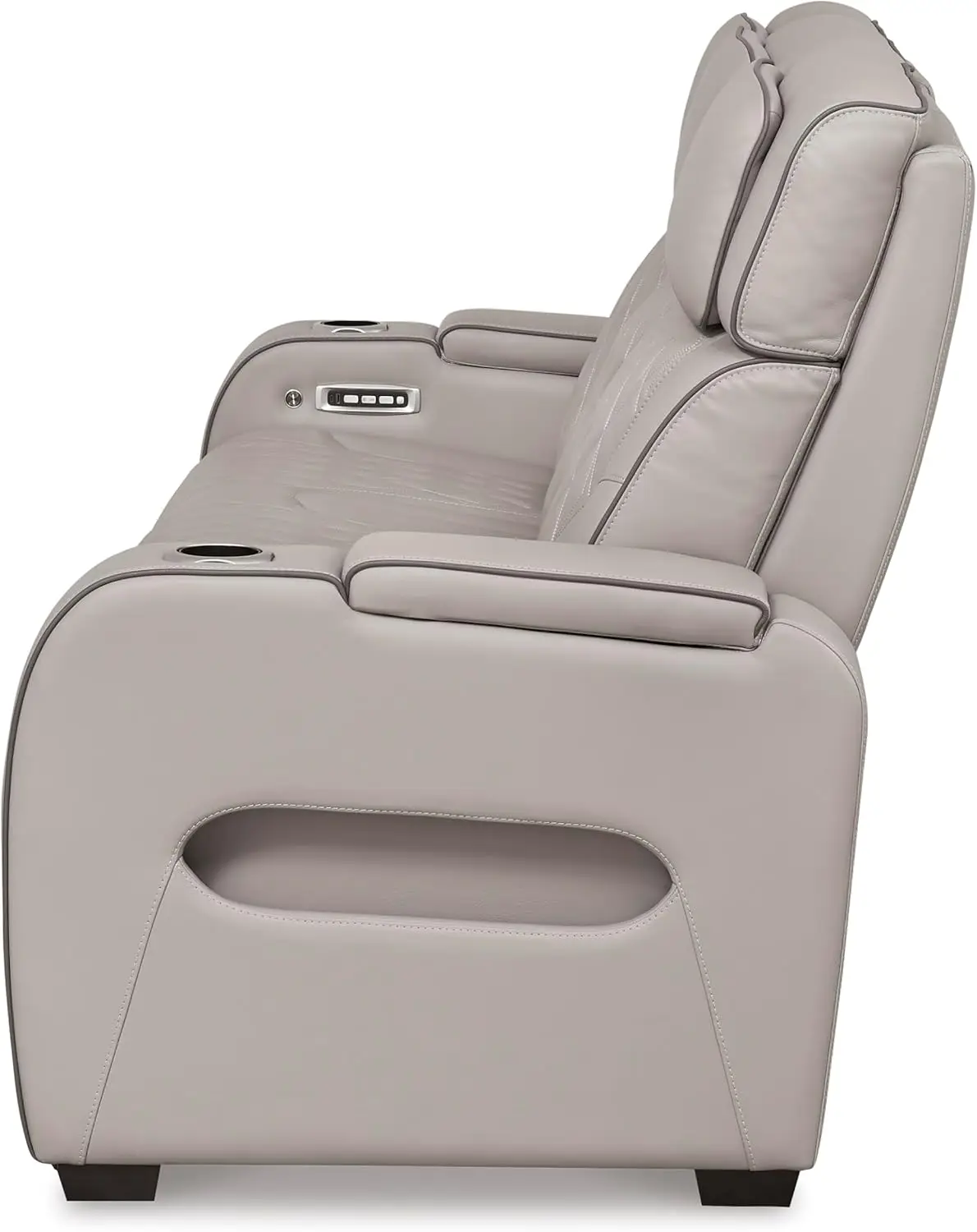 Boyington Contemporary Leather Match Power Reclining Sofa with USB Charging Ports LED Lights and Adjustable Headrest, Light Gray