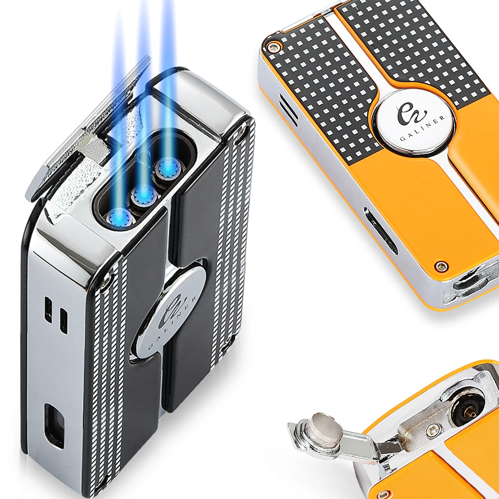 MetalCigarLighterWindproof3BlueJetFlameCigaretteTorchLighters