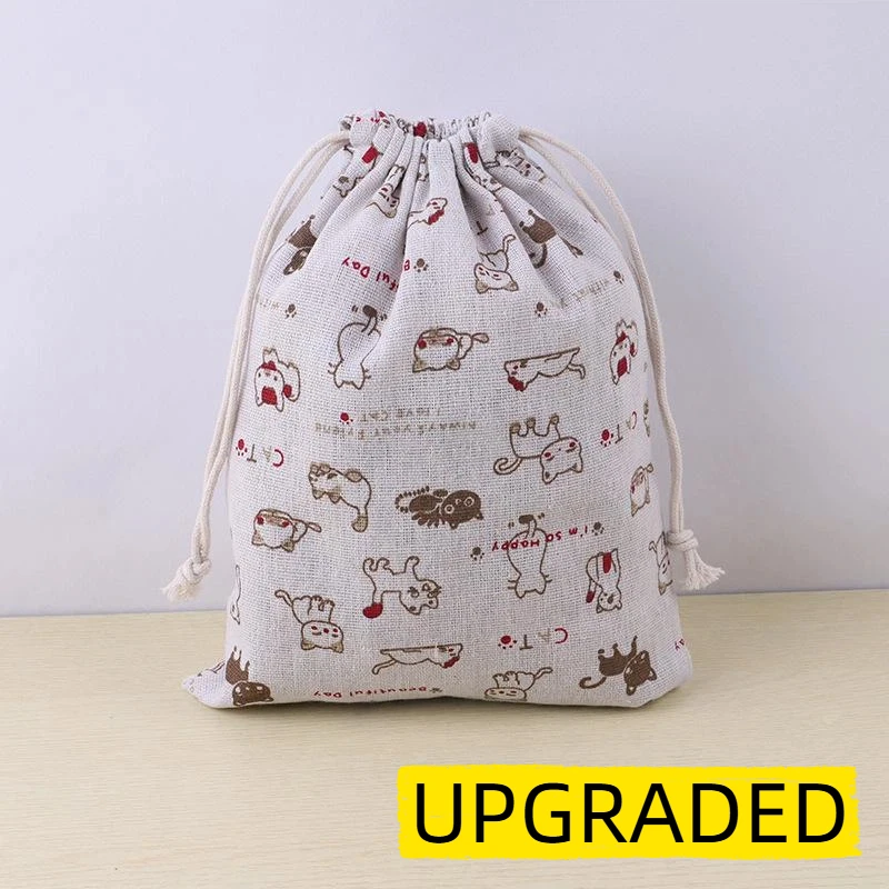 תיק אחסון צעצועים וחטיפים מבד כותנה ופשתן עם שרוך, תיק ילדים חמוד לנסיעות, תיק אחסון בגדים ונעליים, תיק איפור מתנה