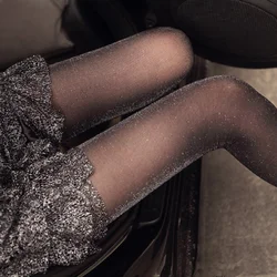 Women Fashion Shiny Over Knee Long Socks Glitter Glossy High Stockings Gift Pantis Fantasia  Tights for Women Sexy Stockings