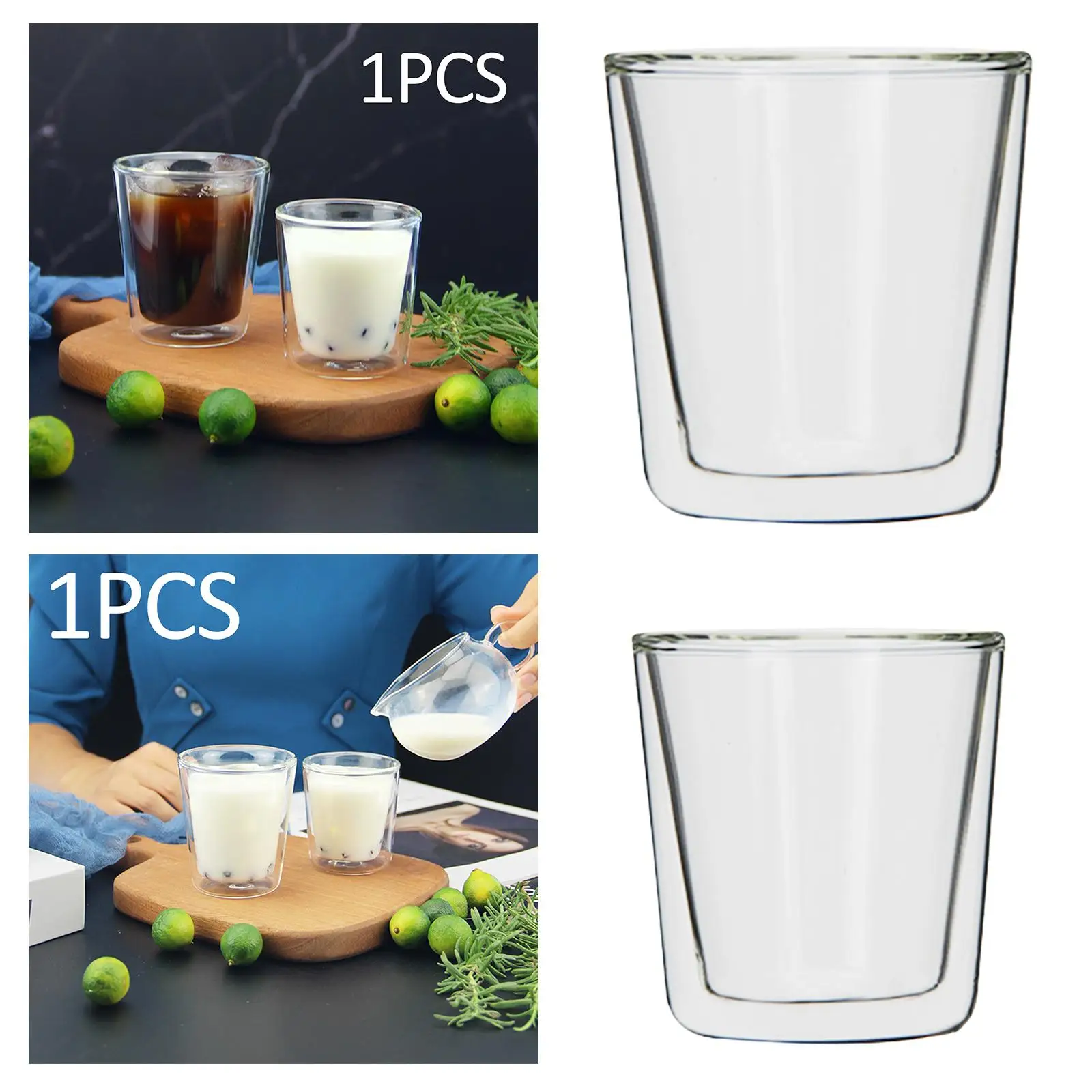 Double Walled Clear Heat Resistant Coffee Cups for Latte Espresso Beverage