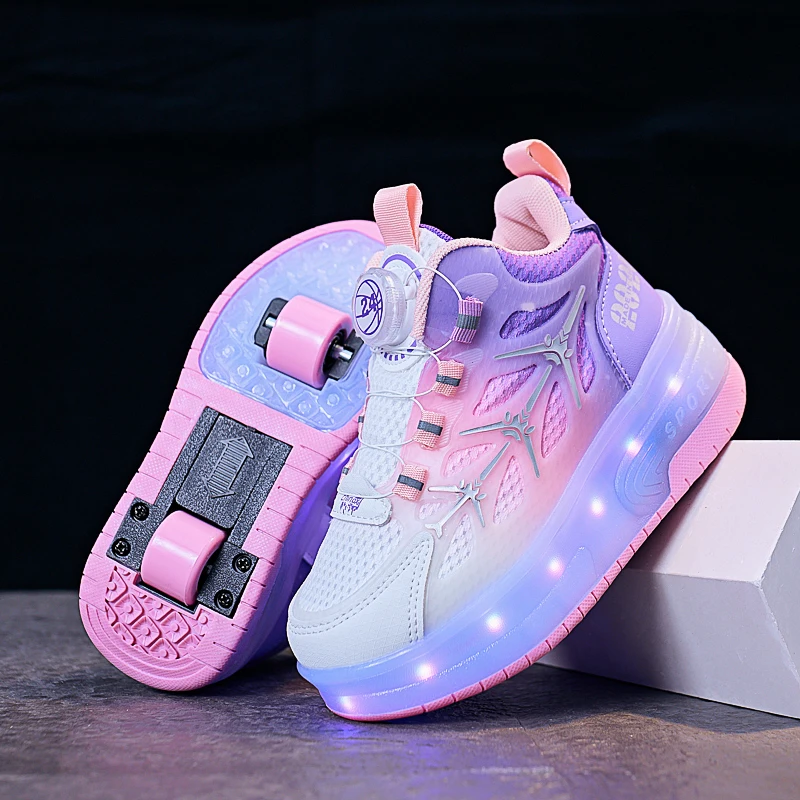 High Quality Skate Shoes for Kids Fashion LED Light Luminous Sneakers Children Two Wheels Shoes for Boys Girls with USB Charging
