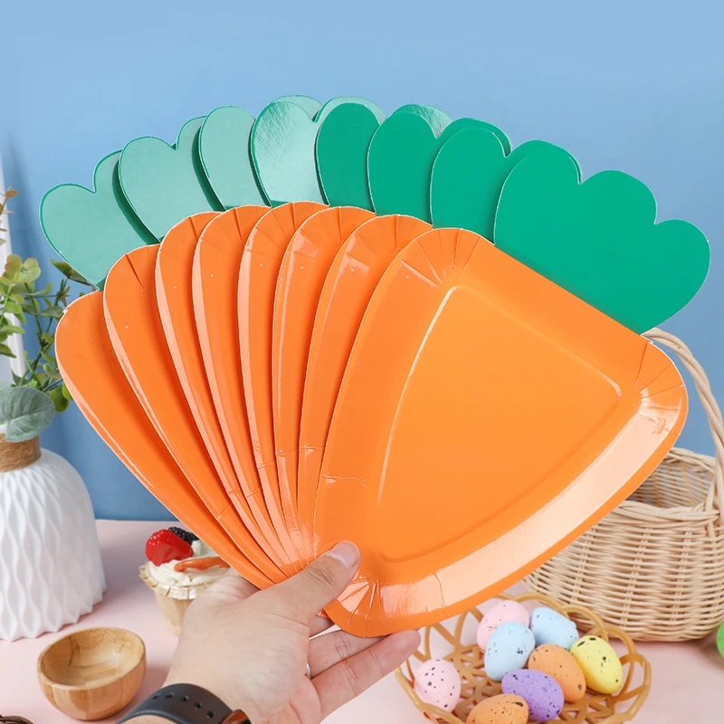 8Pcs Carrot Shape Paper Plates Disposable Plates for Easter Spring Party Food Dessert Supplies Holiday Home Dining Table Decor