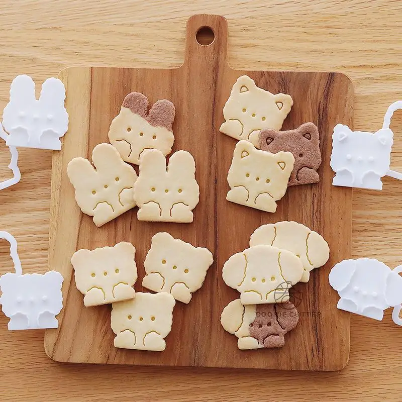 4Pcs/Set Cartoon Cute Cat Puppy Rabbit Cookie Cutter Mold Bear Bunny Biscuit Stamp Hand Pressed Icing Cookie Kitchen Supplies