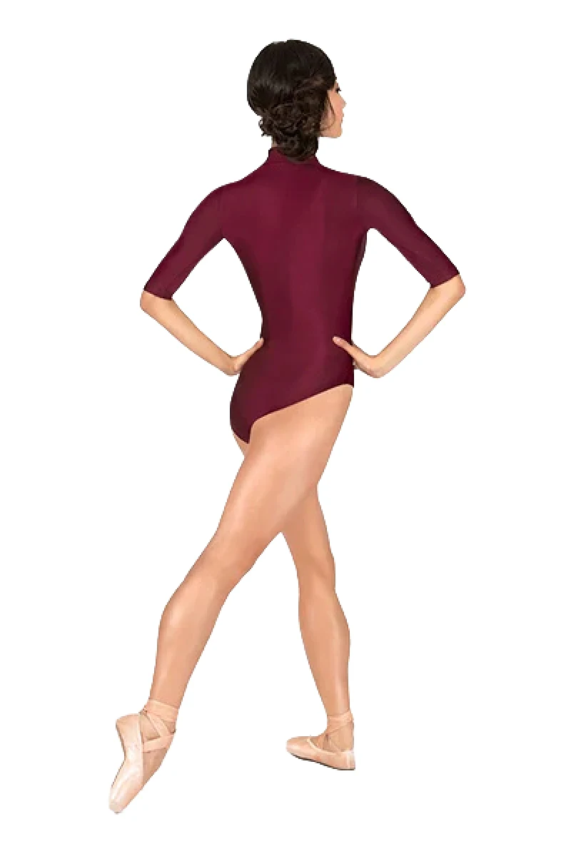 Adult Women Ballet Dance 1/2 Long-sleeved Leotards Gymnastics Front Zip Bodysuits Nylon Skinny Workout Stage Costumes ballet leotard dance leotard