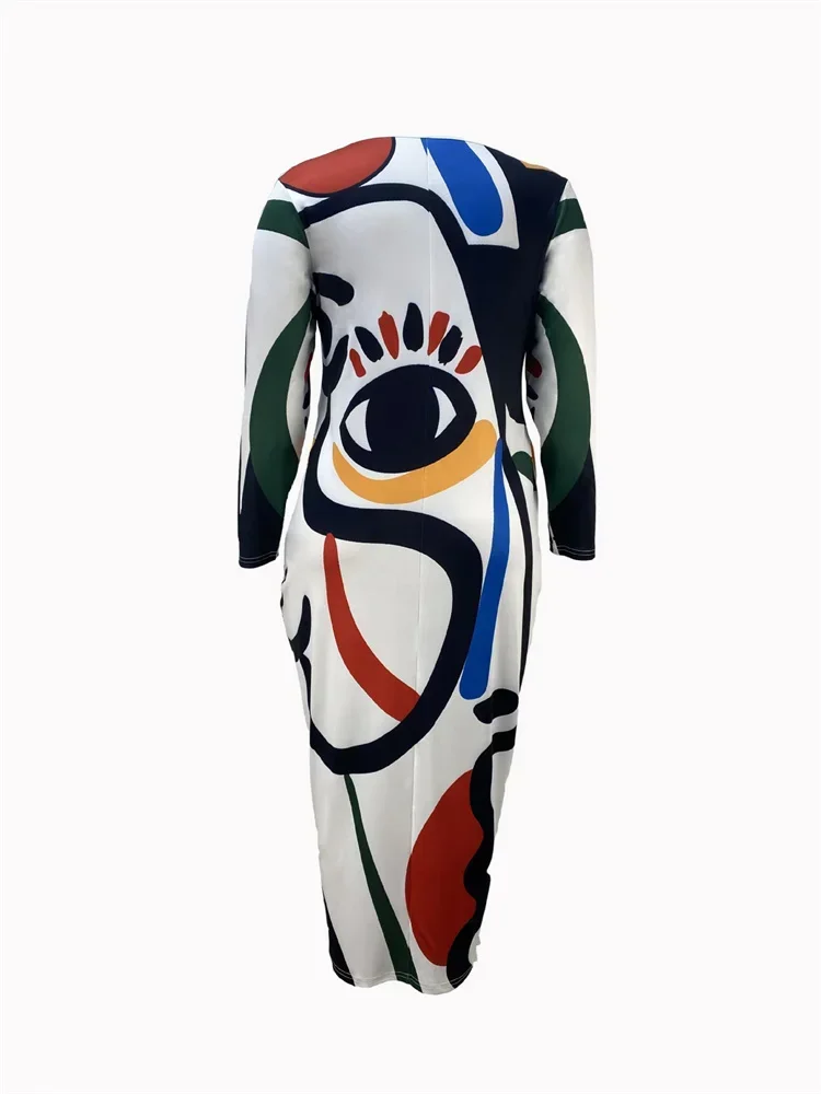 Wmstar Plus Size  Dresses for Women Elegant Printed Long  Sleeve Breasted Plaid Loose Dress Fall Clothes Wholesale Dropshipping