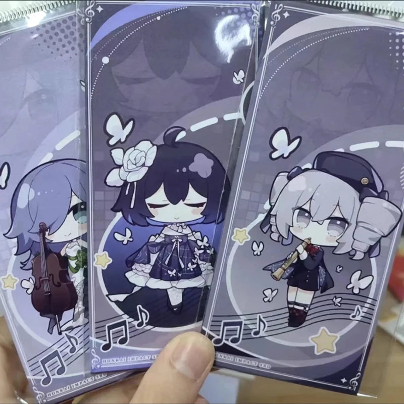 Game 4Pcs/Set Honkai Impact 3 Q Version Painting HD Laser Paper Double-sided Gilded Bookmark Postcard for Fans Gifts