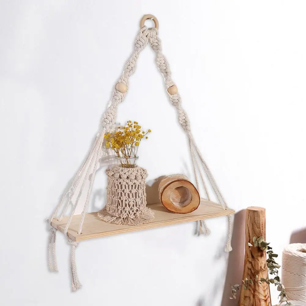 

Tapestry Rack Candle Holder Shelf Bohemian Style Wood Wall Shelf with Beads Rustic Floating Shelf for Bedroom Living Room Decor