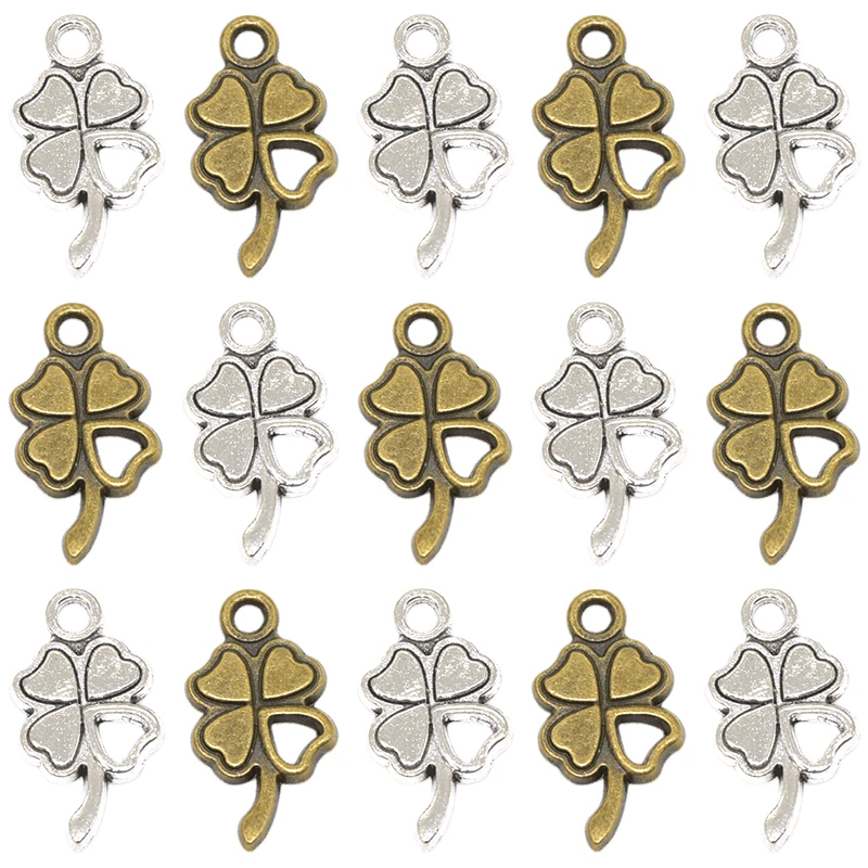 

Wholesale 16pcs Two Color Four Leaf Clover Charms Alloy Metal Pendants For DIY Necklace Bracelet Jewelry Making 20*10mm