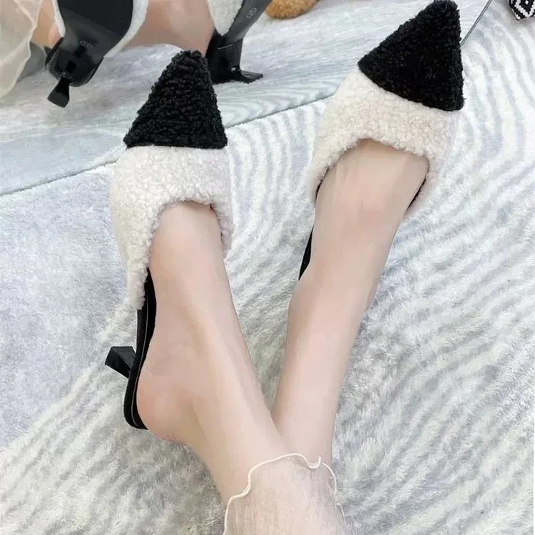 

Wool Fur Slippers Women Outdoor Autumn Winter New Korean Fashion Shoes Lady Flat Bottomed Baotou Lamb Hair Comfort Slides