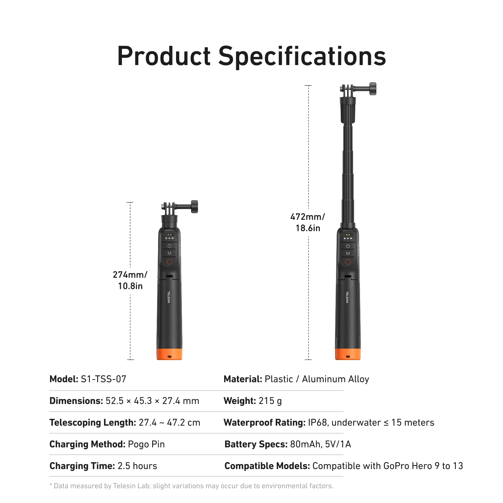 TELESIN 3-in-1 Floating Selfie Stick Tripod Remote for GoPro