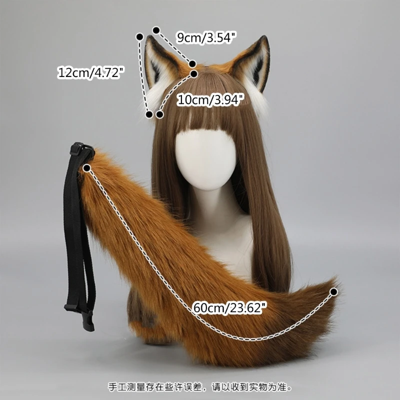 2Pieces Cat Wolf Fox Tail Ears Headband Set Halloween Christmas Fancy-Party Costume Toy Gift for Woman Men Cosplay images - 6