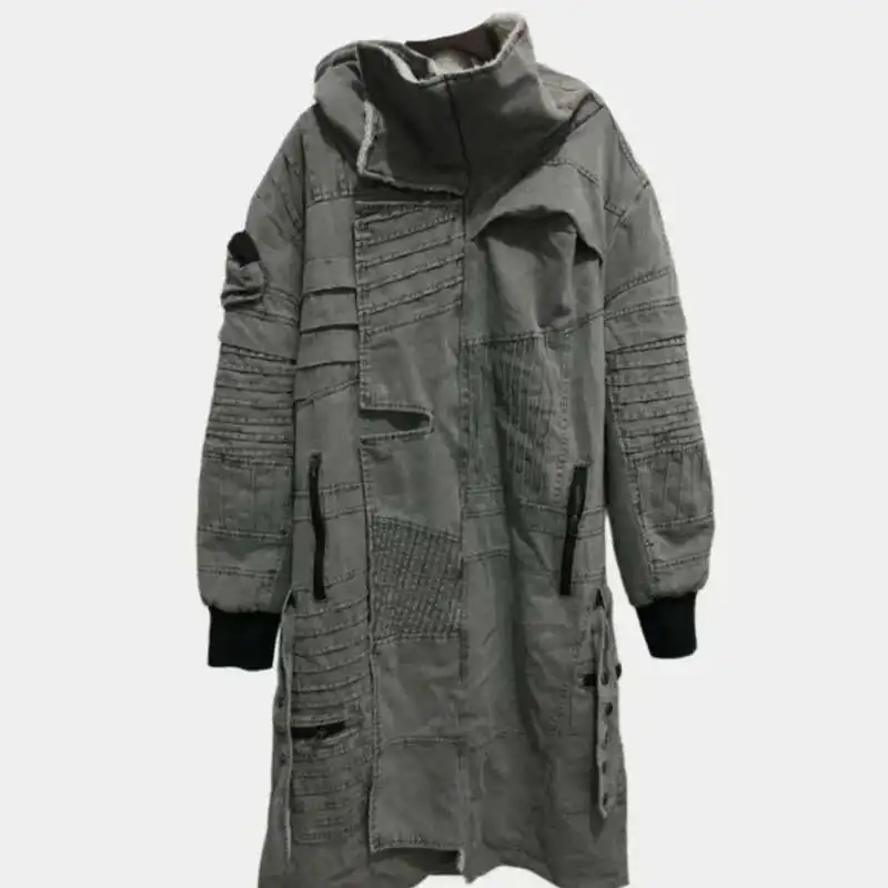 HKSH Waste Land Style Men's Tide Windbreaker Punk Dark Jackets Longline Irregular Patchwork Trench Wool Coat Winter Parka HK2618