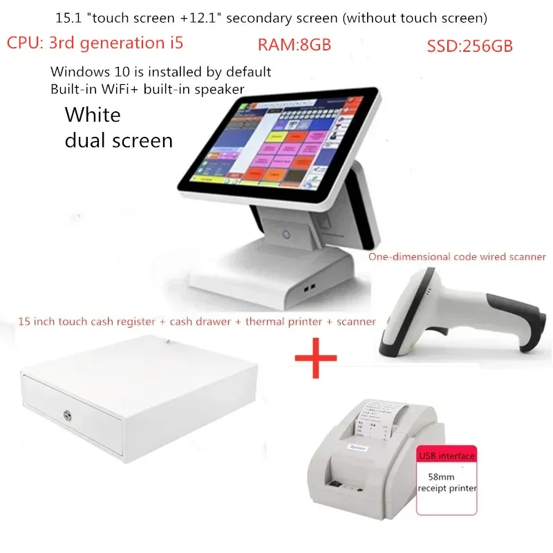 Touch order terminal and cash register, 15"all-in-one machine, WITH Scanner Build in WIFI 58mm thermal printer Cash Drawer
