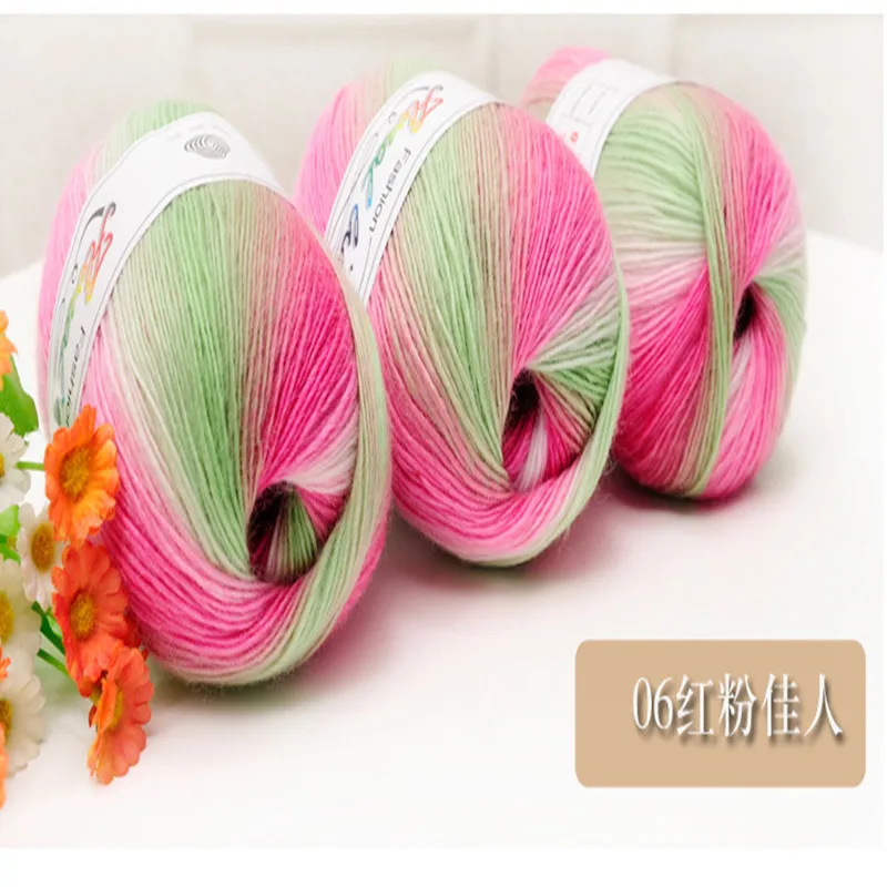 Rainbow Pure Wool Thread Long Dyed CoAt Thread Lady Shawl Scarf Gradient Hand-woven Colored Wool Diy Crocheted Shawl Swea