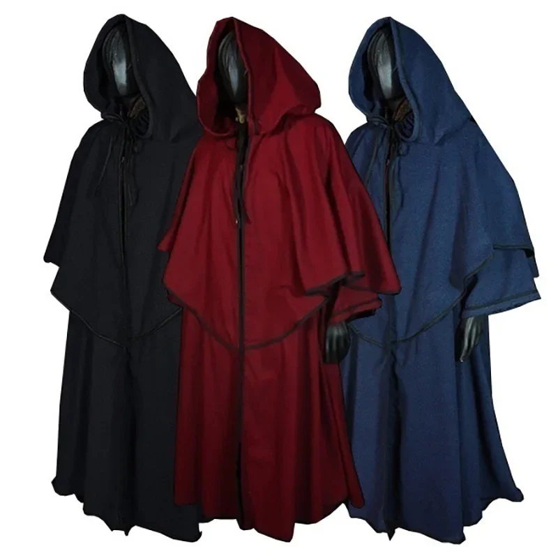 Cosplay Medieval Hooded Robe Costume Halloween Dress Up Party Adult Monk Cloak Wizard Guide Cloak Cosplay Clothing Stage Drama