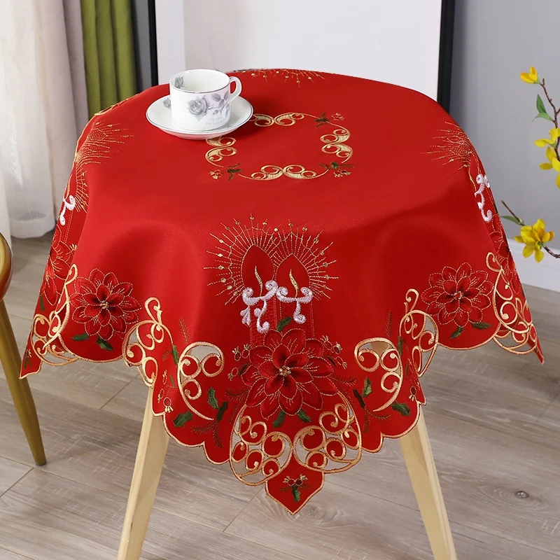 

Christmas Embroidered Table Cloth,Hollow-Out Round Tablecloth,For Restaurant Dinning Xams Party Banquet Events,33 Inch