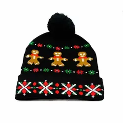 Festive Flashing LED Light - Up Christmas Hat - Snowman Winter Warm Knit Cap for 24x21cm (Gingerbread)
