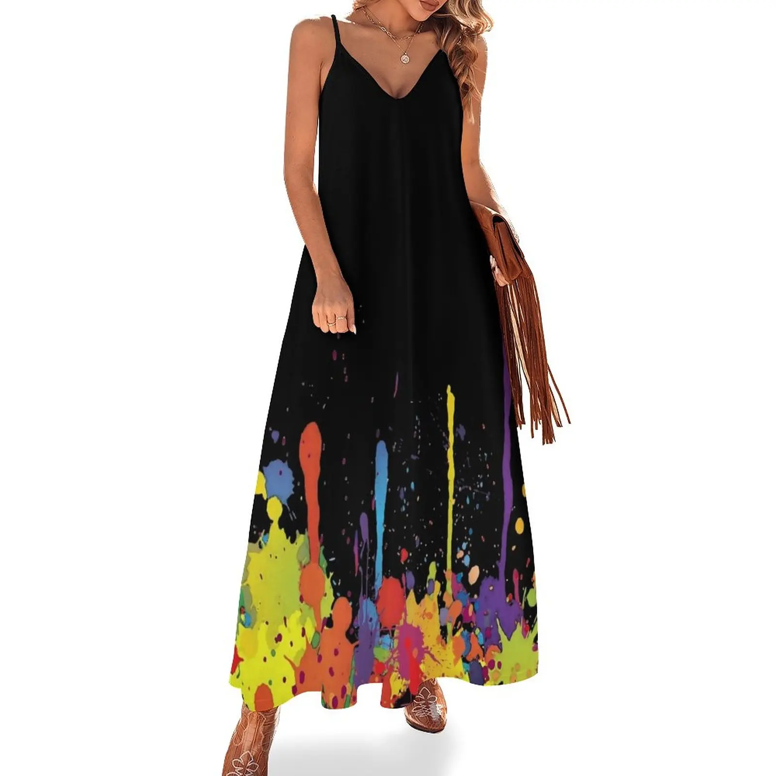 

Crazy multicolored running SPLASHES horizontal Sleeveless Dress women's luxury party dress summer dress womens 2023