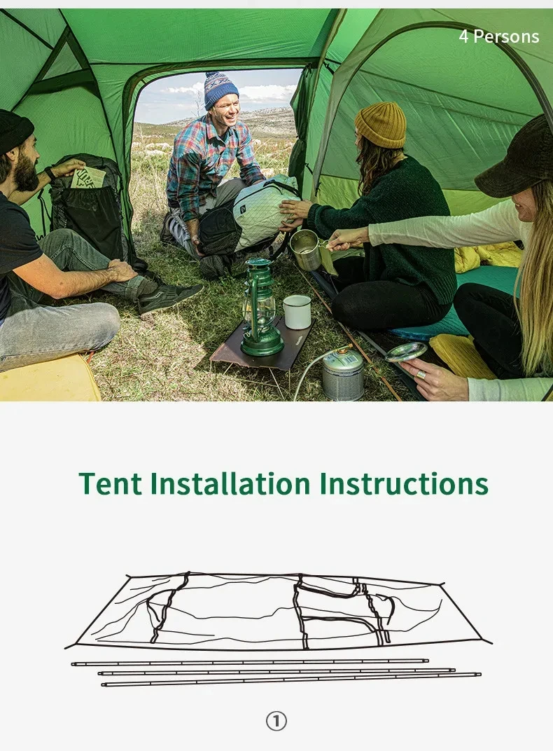 Naturehike Opalus Wanderzelt für 3 Personen, 20D Nylon, wasserdichtes Tunnelzelt, ultraleicht, breiter Vorraum, Outdoor-Campingzelt – Detail 11