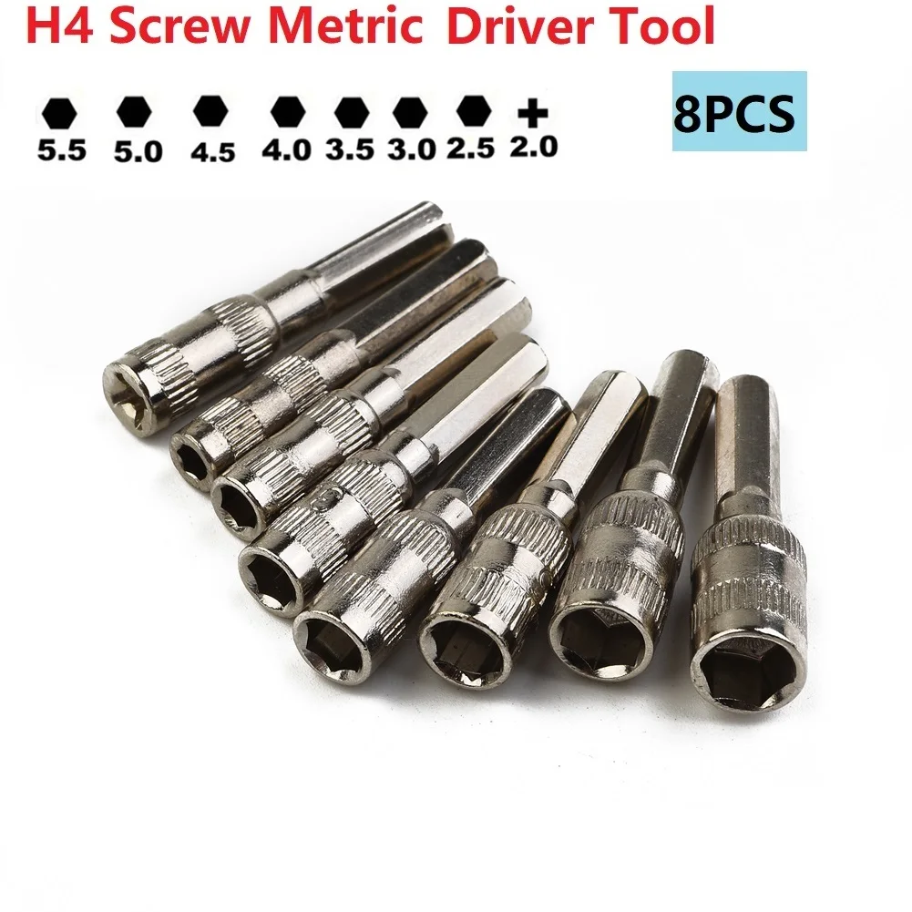 

8pcs/set H4 Screw Metric Driver Tool Drill Bit PH2.0/M2.5-5.5mm Hex Shank Hex Nut Socket Avoid The Rounding Of Rusted Or Damaged