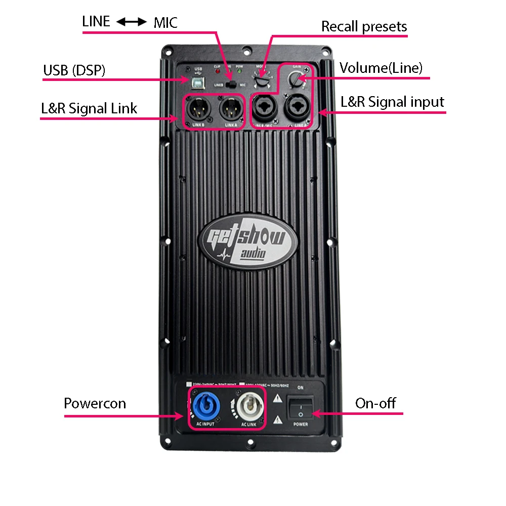 FIR 전문 스피커 플레이트 앰프, 양방향 앰프 모듈, DSP 포함, 클래스 D, 800W + 400W