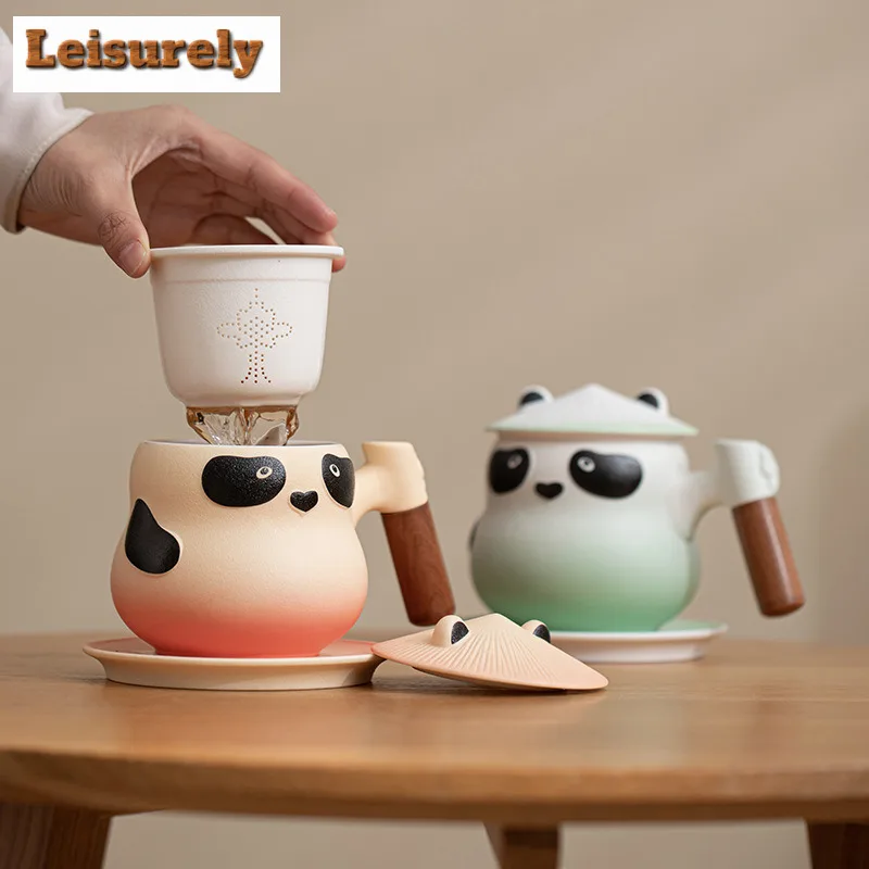 360ml Cute Panda Coffee Mug With Plate Hot Chocolate Cup Afternoon Tea Mug Cup Saucer Kit Office Water Cup Tea Services Supplies
