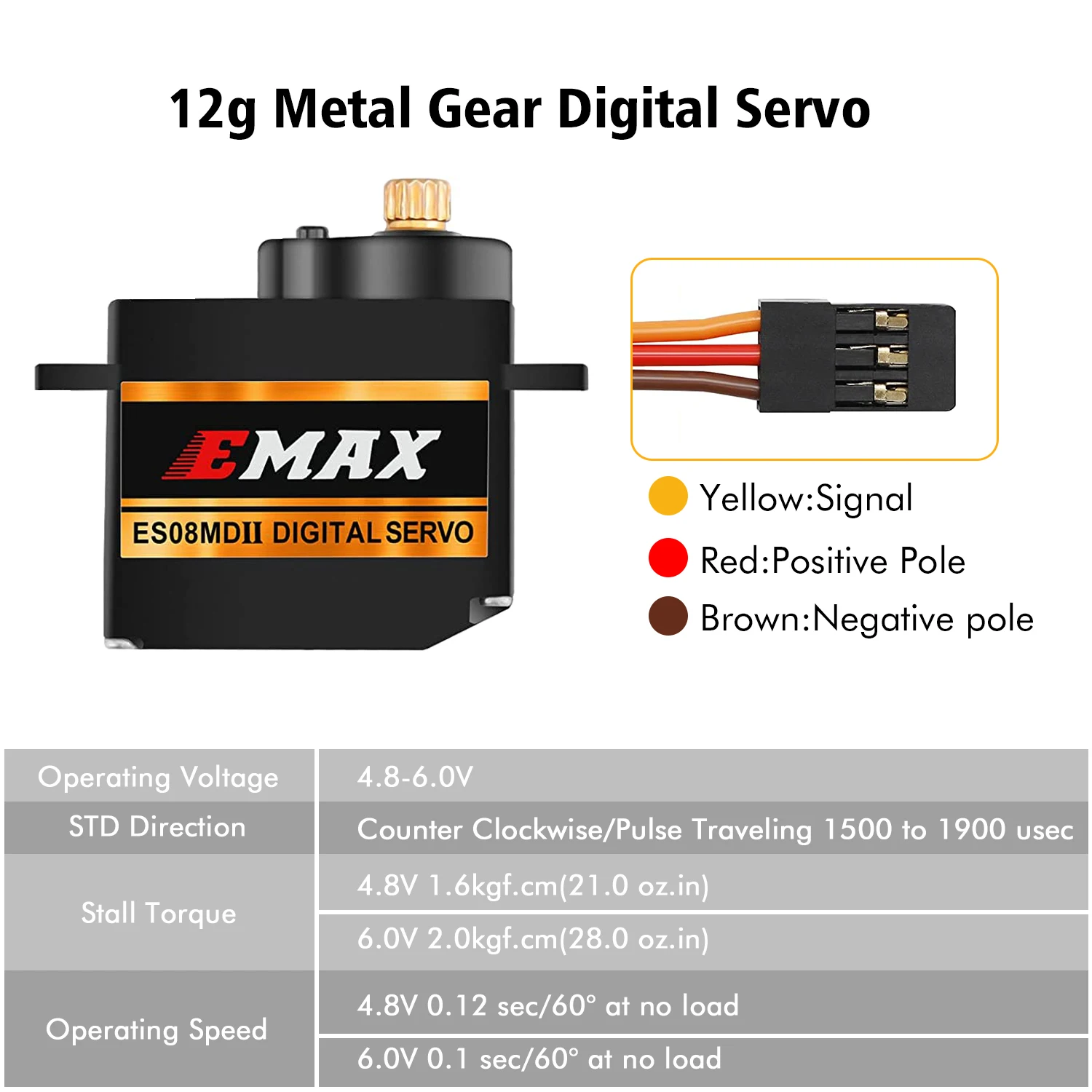 EMAX ES08MD II ES08A II Mini Metal Digital Servo 12g for RC Model Airplane High-Speed Mini Metal Gear for FPV RC Airplane Fixed 6