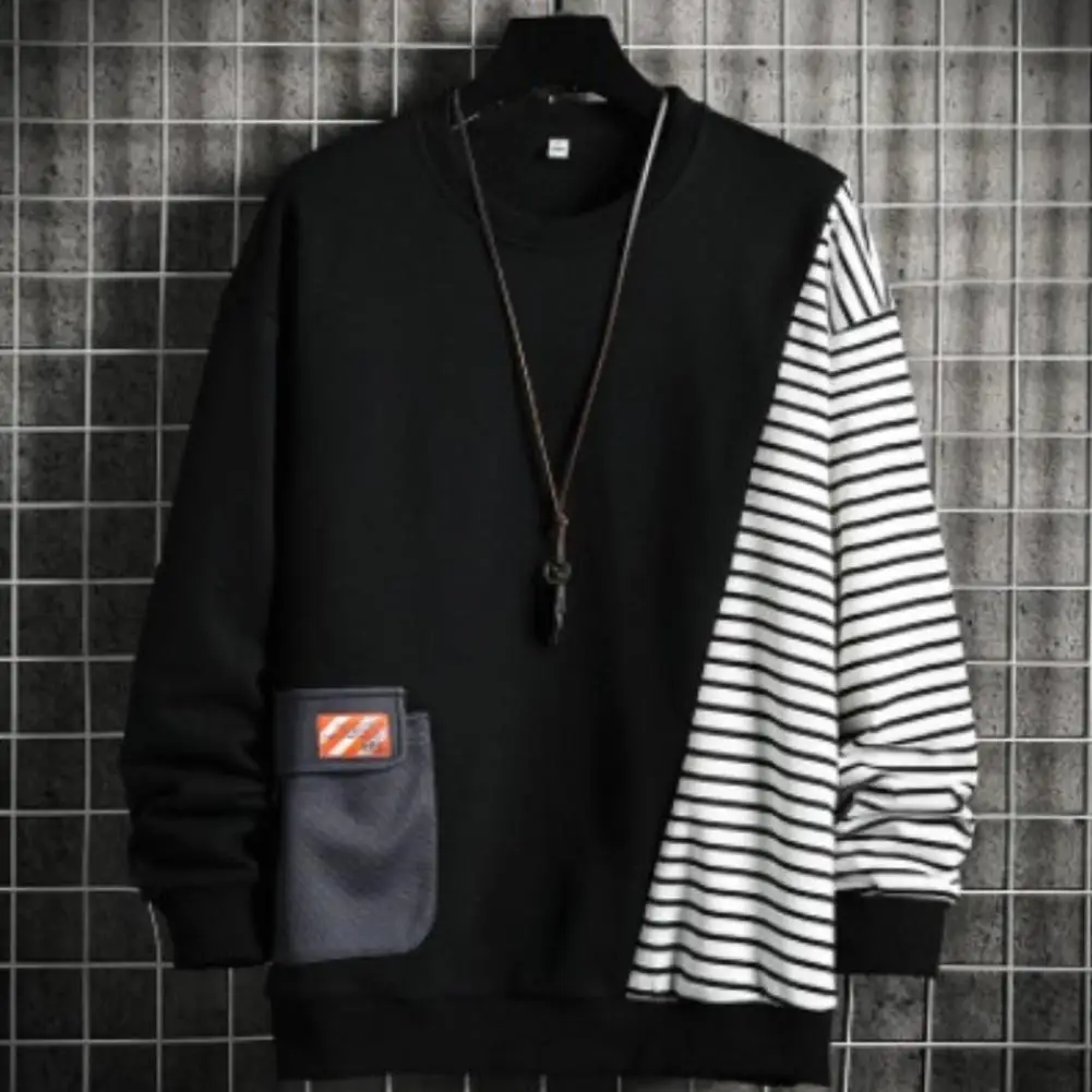 

Stylish Spring Sweatshirt Long Sleeves Casual Men Autumn Sweatshirt Patchwork Plus Size Autumn Sweatshirt