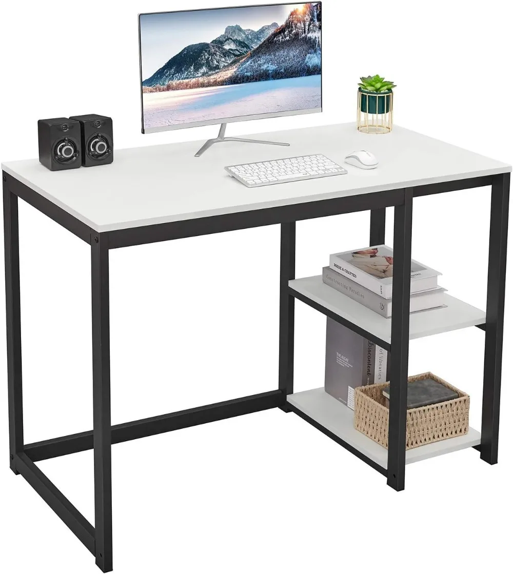 

SINPAID Computer Desk 40 inches with 2-Tier Shelves Sturdy Home Office Desk with Large Storage Space Modern Gaming Desk