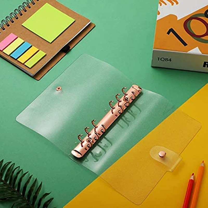 2 Pcs A6 PVC 6-Ring Binder Cover Rose Gold Soft Notebook Cover Transparent PVC Notebook Shell 6-Hole Loose Leaf
