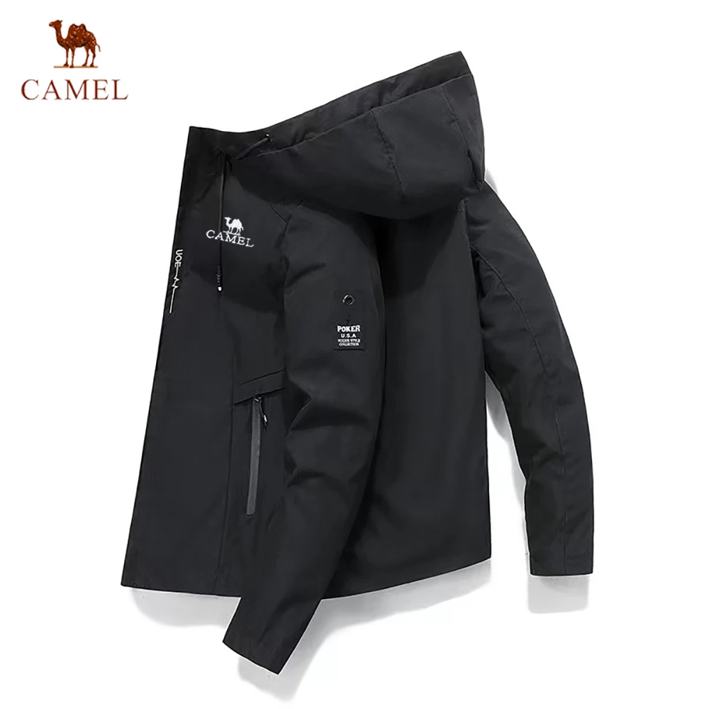 

CAMEL men's high-quality embroidered outdoor sports jacket, hood windproof fashion casual brand, sports mountaineering bicycle j