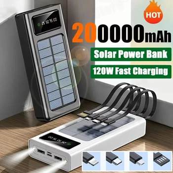 Batteria solare ricaricabile esterna ad alta capacità con caricatore solare portatile Power Bank con 4 cavi per iPhone Samsung 2026