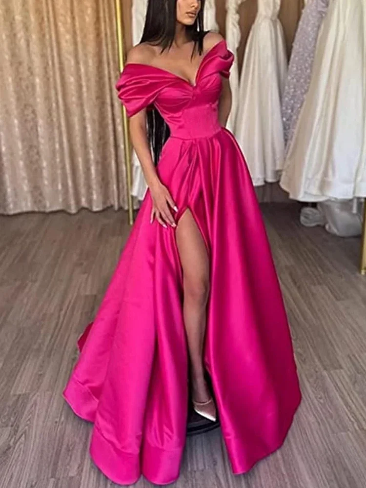 

Simple Fashion Off Shoulder Formal Dresses Sexy High End Slim Waist A-line Evening Dresses Euramerican Popular Long Vestidos