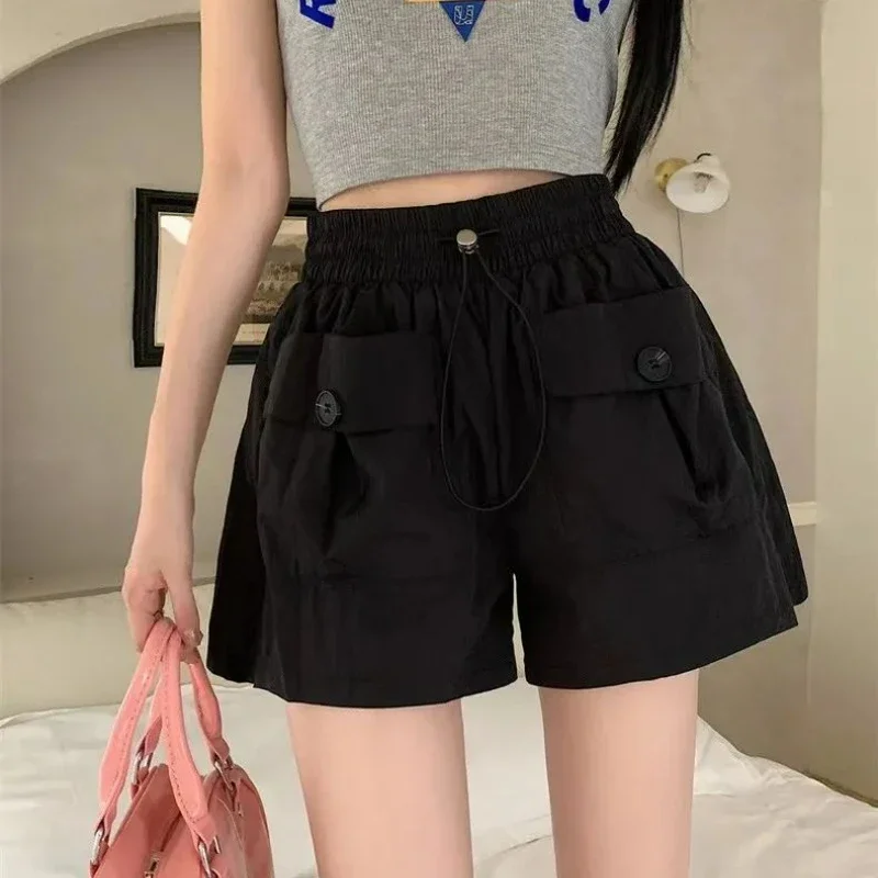 Work Shorts for Women Wearing High Waisted and Slim Design in Summer. Drawstring Parachute A-line Wide Leg Hot Pants