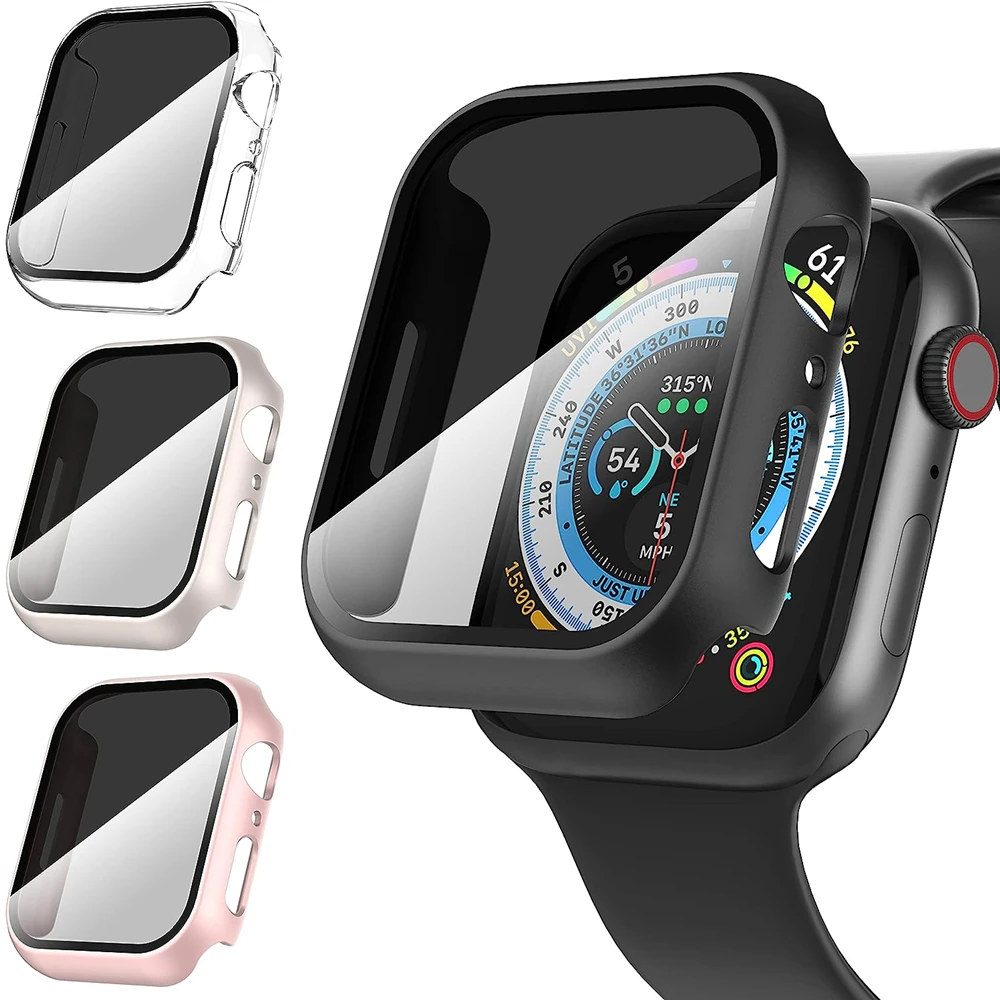 Vetro + Cover Per Apple Watch Case 8 7 6 Se 5 9 Iwatch Accessorie Screen Protector Apple Watch Serie 44Mm 40Mm 41Mm 45Mm 42Mm 38Mm