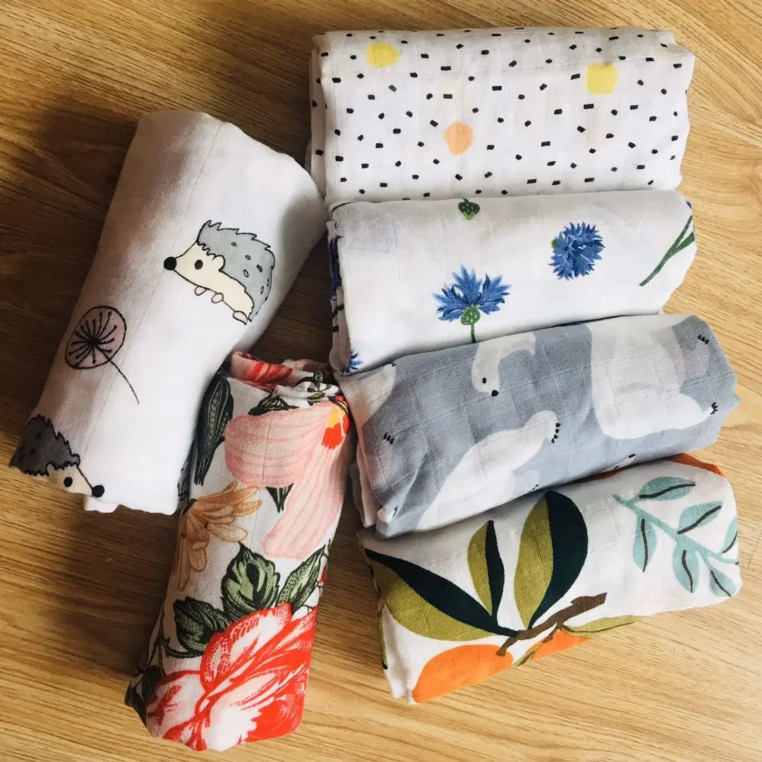 70%bamboo+30% Cotton Muslin Swaddles Wrap Burpy Towel Scraf Bibs Muslin Baby Blankets Newborn Diaper Pielucha 60*60cm 2