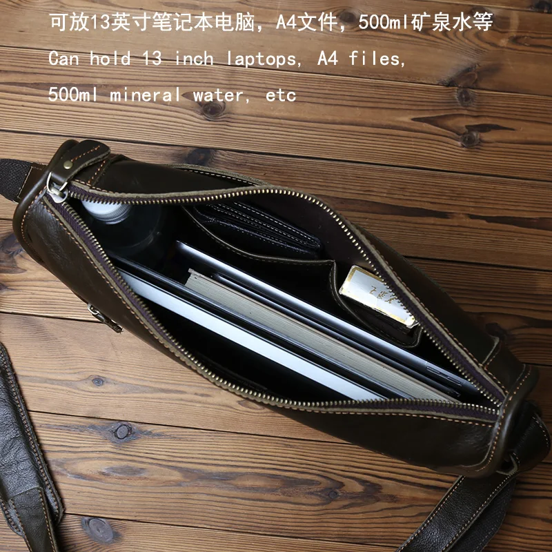 NZPJ Retro Genuine Leather Men's Shoulder Bag Natural Top Layer Cowhide Crossbody bag Leisure Tablet Bag For 13 Inch IPad