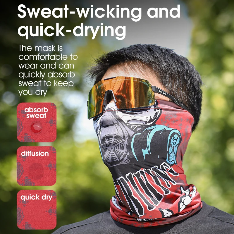 Neck Gaiter Face Mask Scarf - USA Made, Sun & Dust Protection For Sports, Red Crossbones Print - View #2