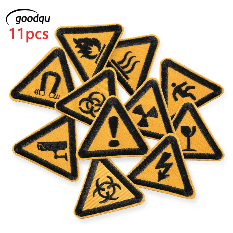 11 stücke Zeichen Verkehrs Dreieckige Outdoor Eisen Auf Patches Für Kleidung Gestickte Jacke Stoff Nähen Lot Pack Diy Coser Mochila